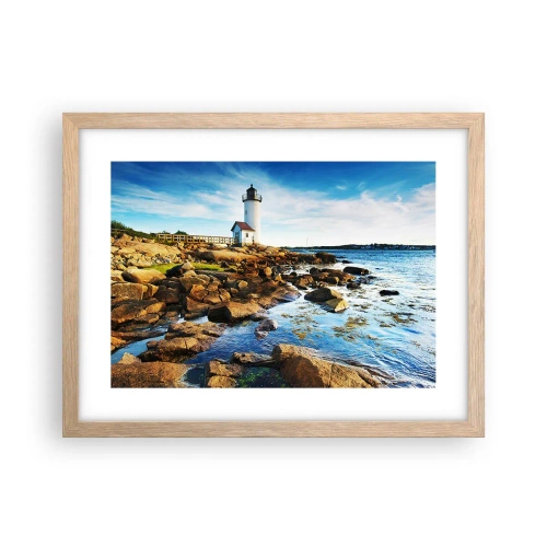 Plakat i ramme af lyst egetræ - Vend tilbage med glæde, jeg ser frem til - 40x30 cm