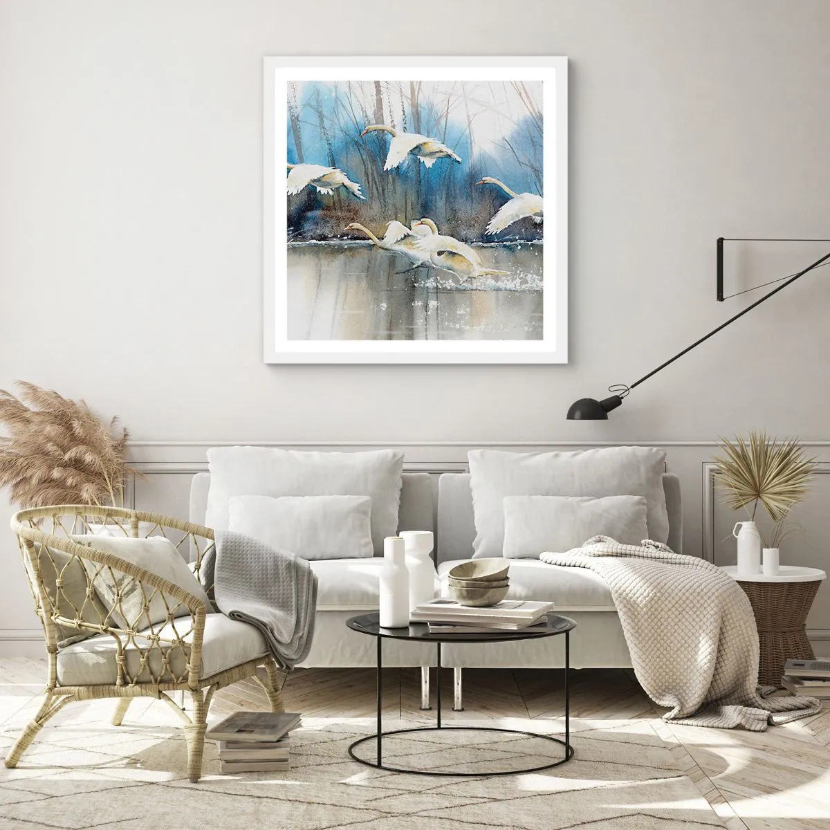 Plakat i hvid ramme - Som i en fortælling om vilde svaner - 30x30 cm