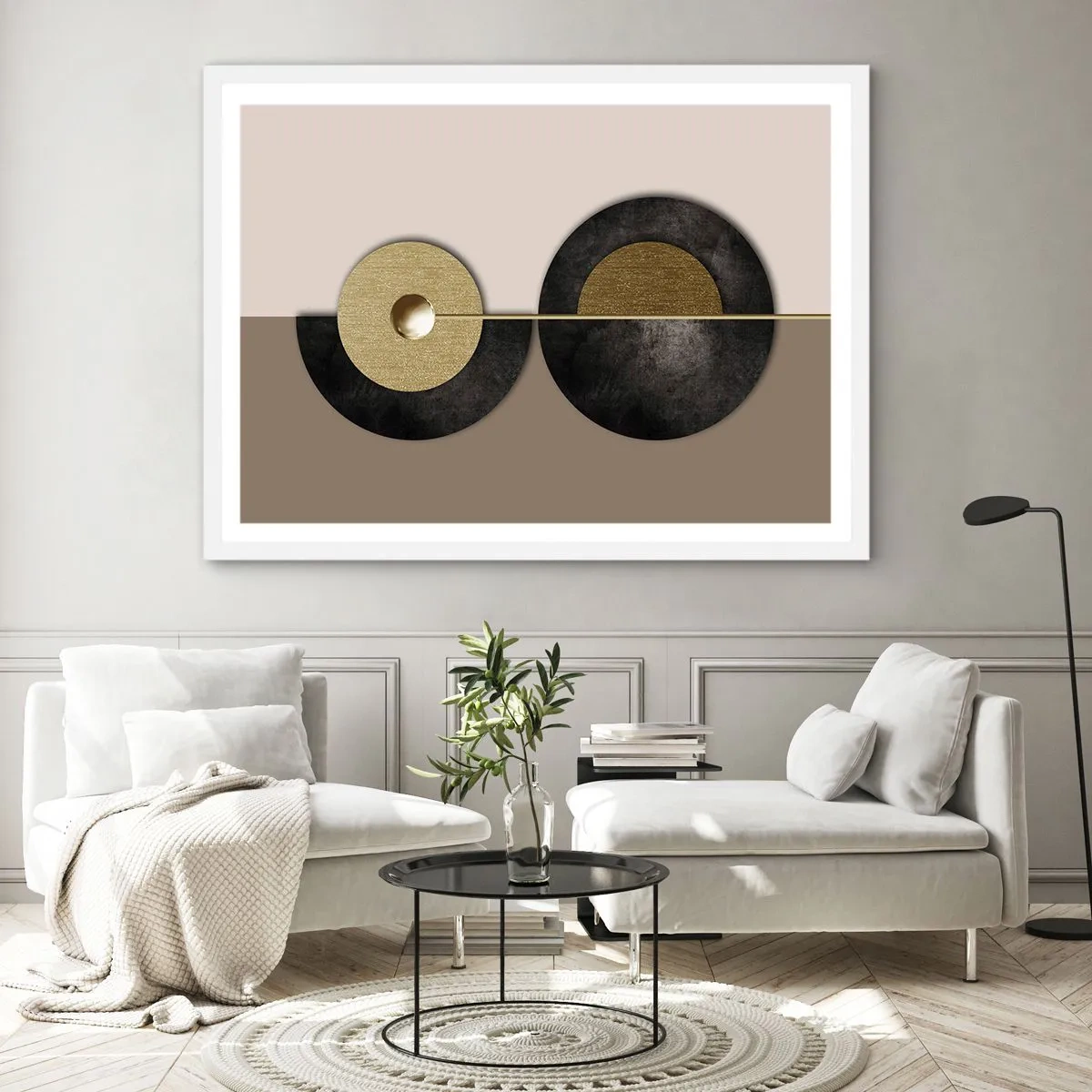 Plakat i hvid ramme - Variationer omkring en cirkel - 100x70 cm