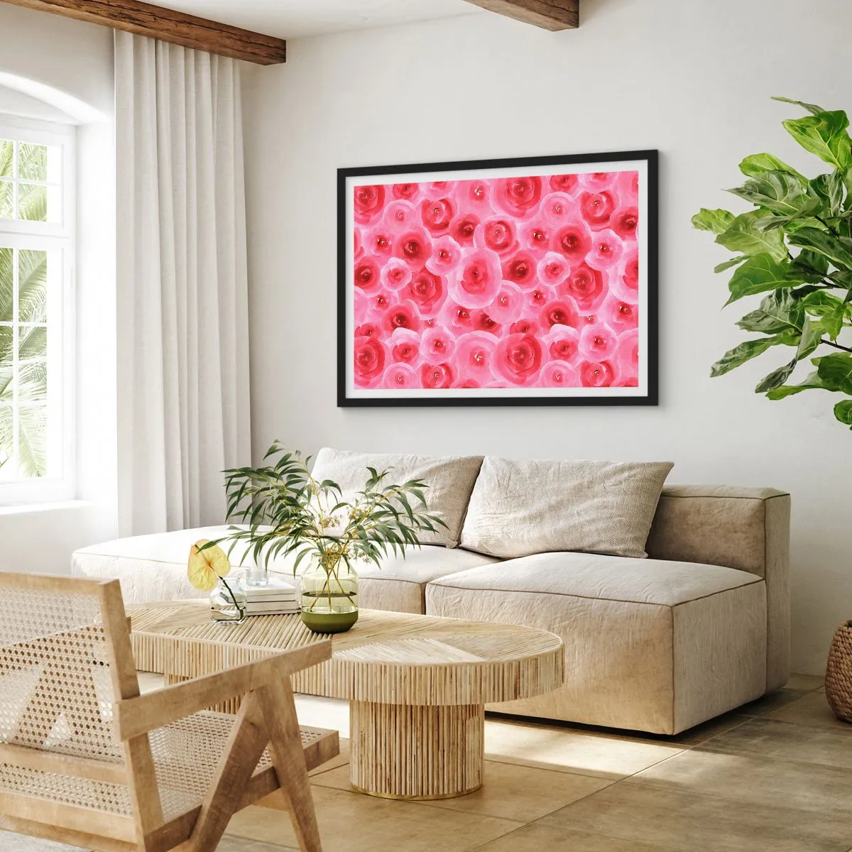Plakat i sort ramme - Roser under og over - 70x50 cm