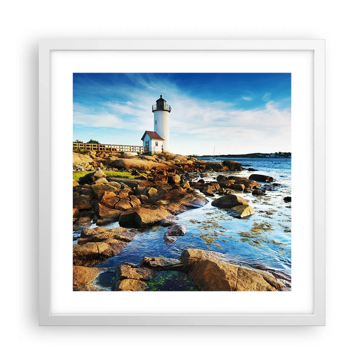 Plakat i hvid ramme - Vend tilbage med glæde, jeg ser frem til - 40x40 cm