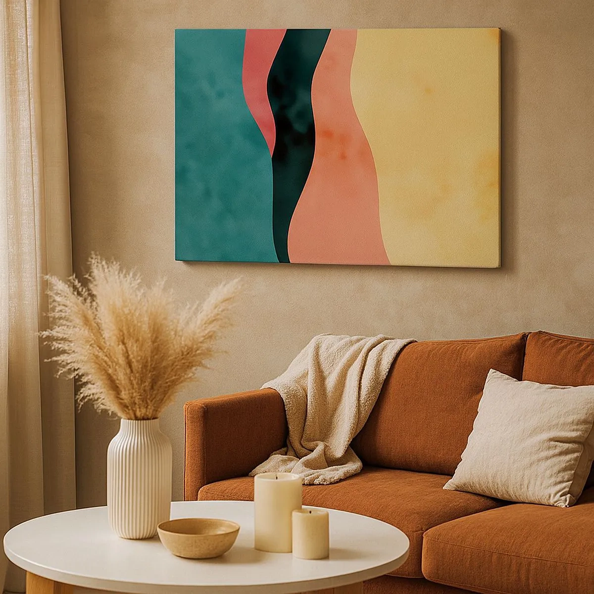 Lærredstryk - Billede på lærred - Abstrakte bølger i pastelfarver - 70x50cm - Kompatibel manglende overholdelse - Moderne vægdekoration til stue og soveværelse ARTTOR