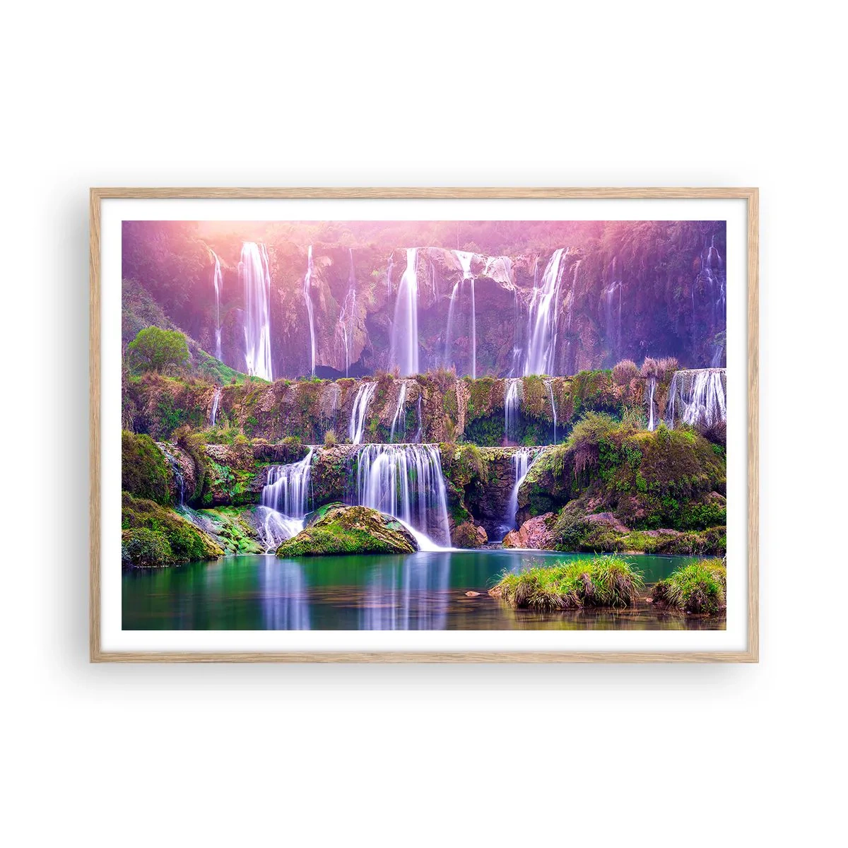 Plakat i ramme af lyst egetræ - Trappe til himlen - 100x70 cm