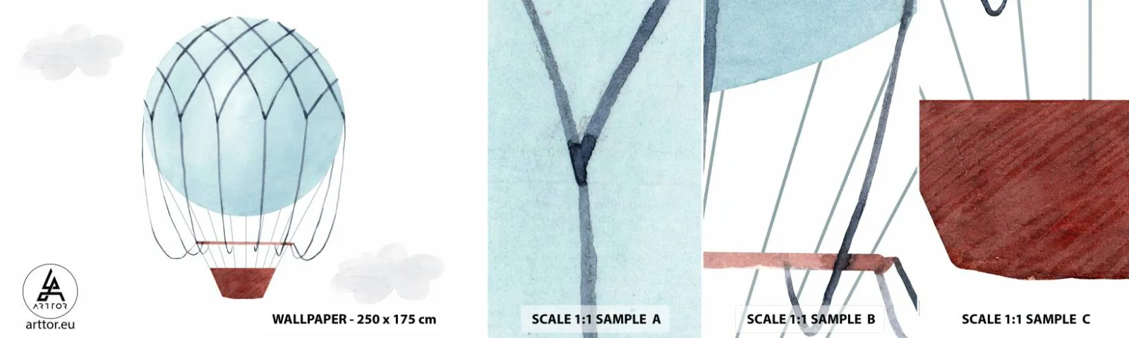 Prøve Fototapet Selvklæbende Deluxe Sticker - Alt i skyerne - Børns, Ballon, Minimalisme - 100x30 cm