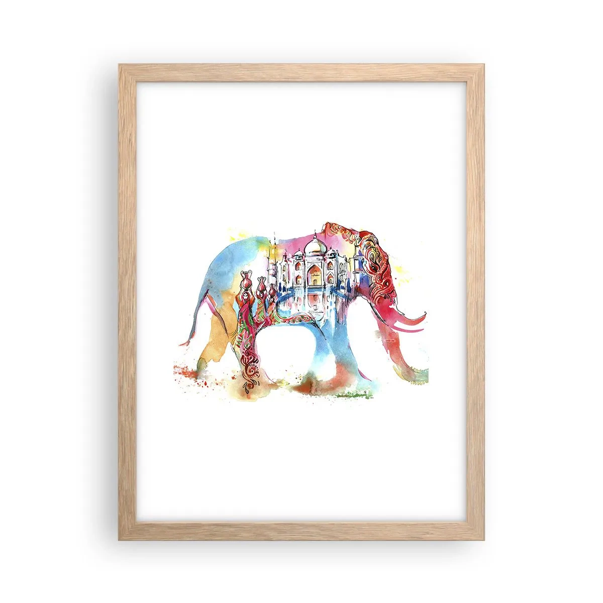 Plakat i ramme af lyst egetræ - Indien - kærlighedens aura - 30x40 cm