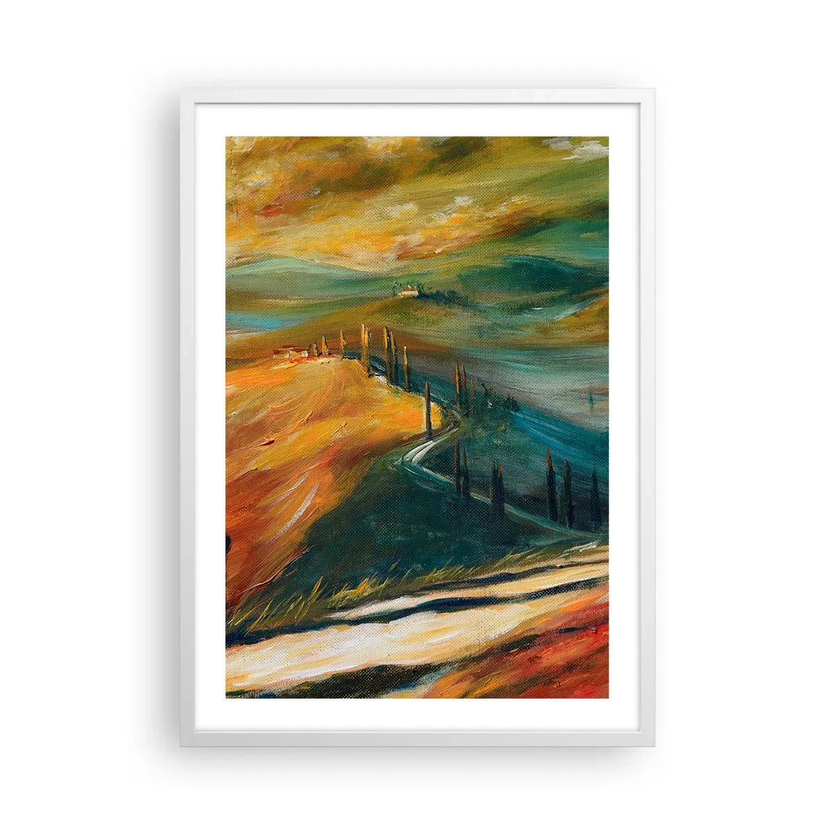 Plakat i hvid ramme - Toscansk landskab - 50x70 cm