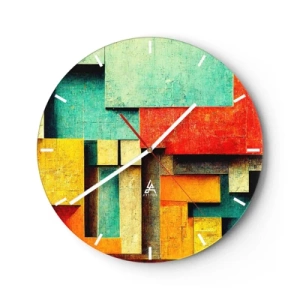 Vægur, Uret - Farverige geometriske blokke i abstrakt stil - 30x30cm - Festival for rette vinkler - Moderne vægdekoration til stue, køkken og soveværelse ARTTOR