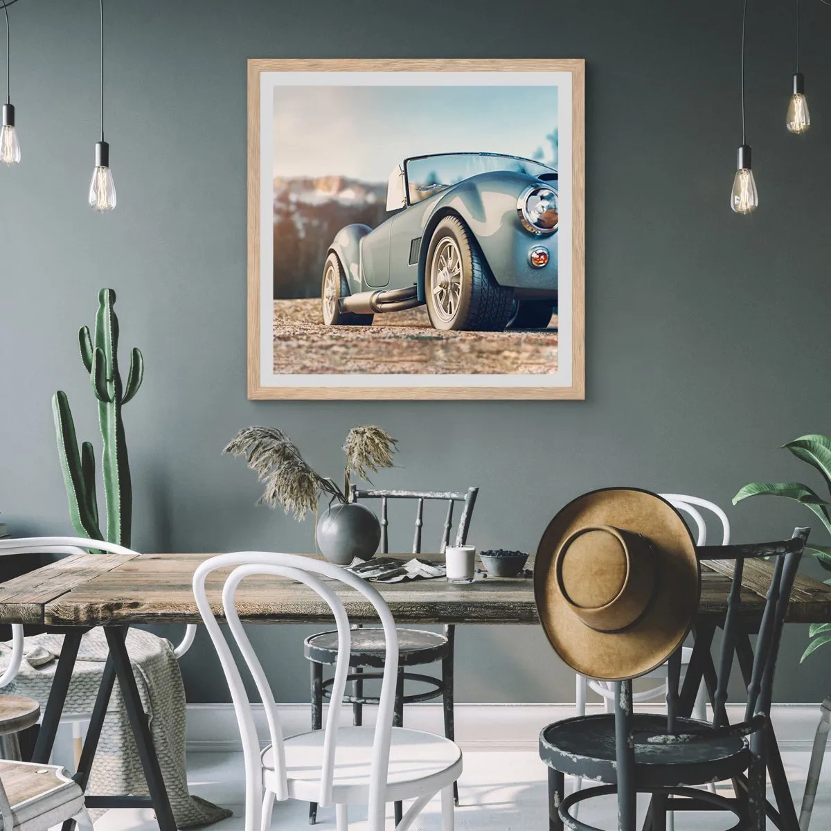 Plakat i ramme af lyst egetræ - Fordi stil betyder noget - 50x50 cm