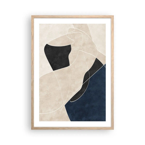 Plakat i ramme af lyst egetræ - Abstrakt komposition - kontrast af farver - 50x70 cm