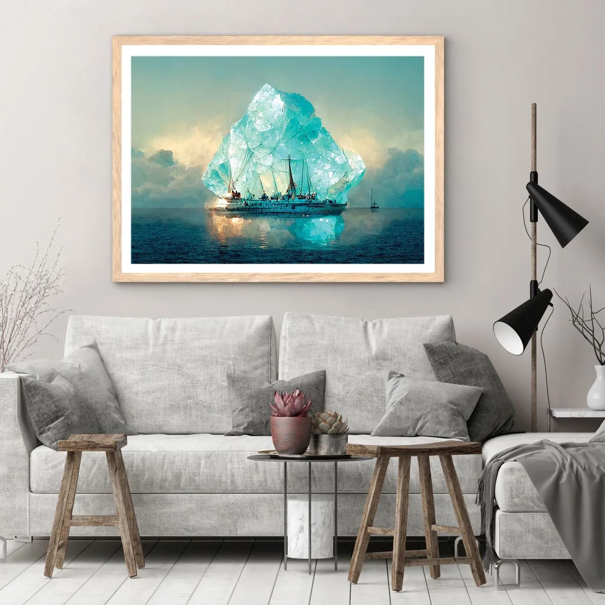 Plakat i ramme af lyst egetræ - Arktisk diamant - 100x70 cm