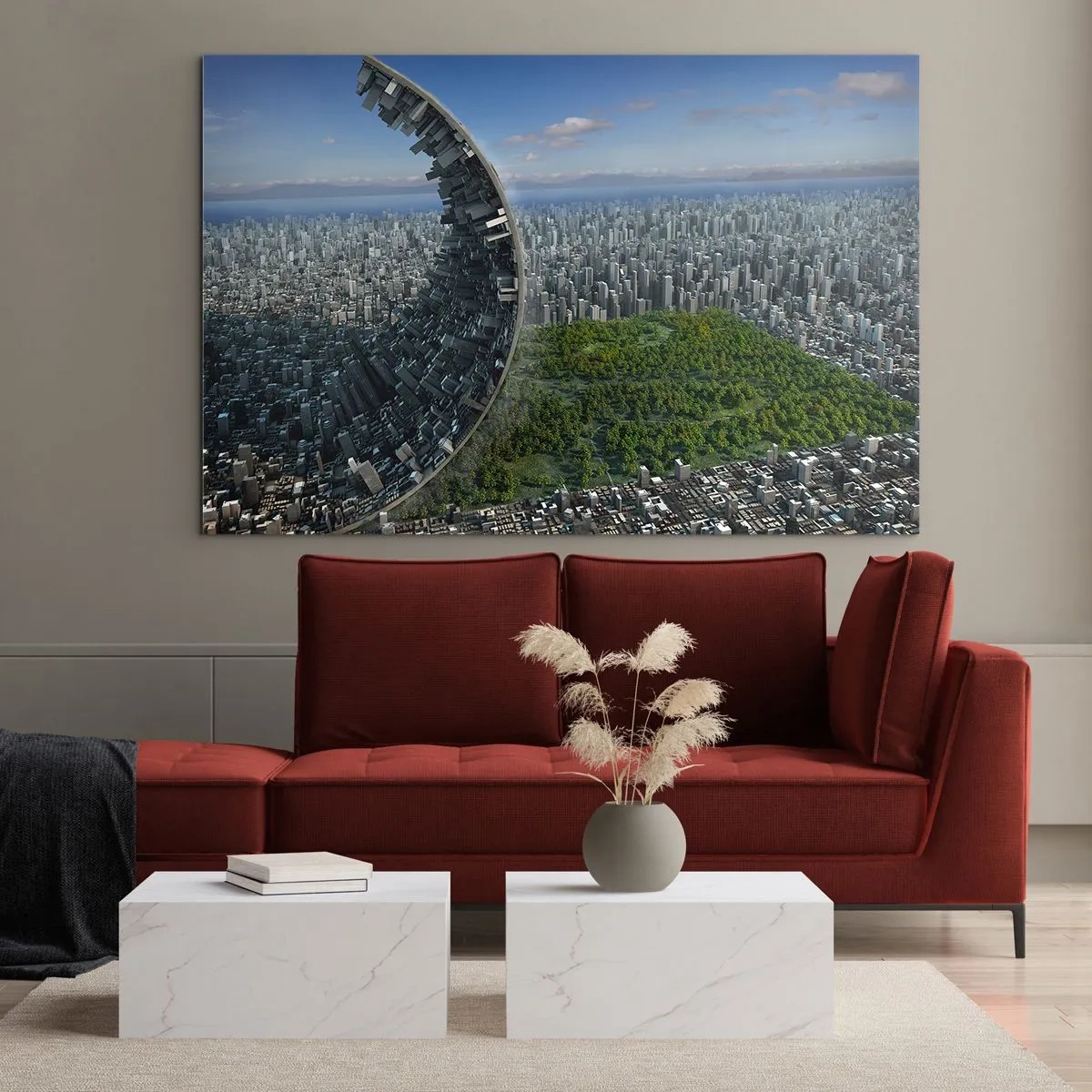 Billede på glas - En by med en spektakulær effekt af rumbrydning - 70x50cm - Naturen er evig - Moderne vægdekoration til stue og soveværelse ARTTOR