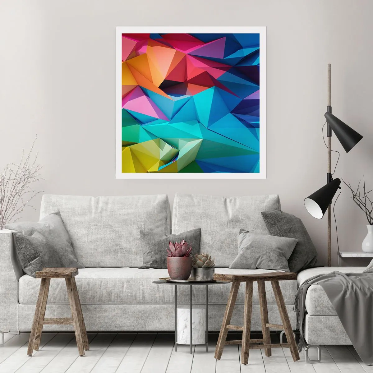 Plakat - Regnbue origami - 60x60 cm