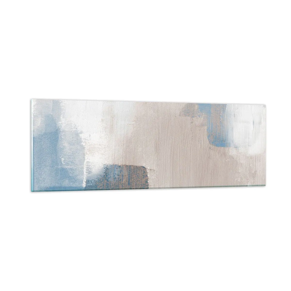 Billede på glas - Lyserød abstraktion bag et slør af blåt - 90x30 cm