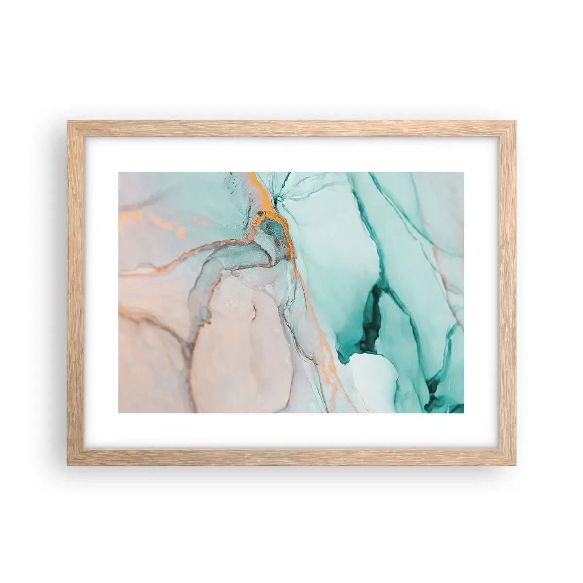 Plakat i ramme af lyst egetræ - Dans af former og farver - 40x30 cm