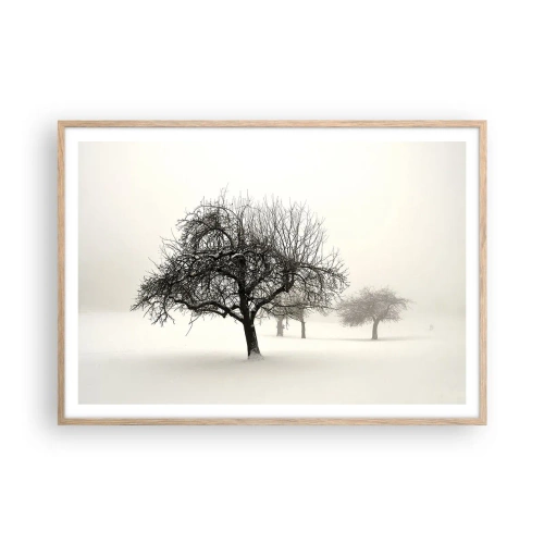 Plakat i ramme af lyst egetræ - Vintersøvn - 100x70 cm