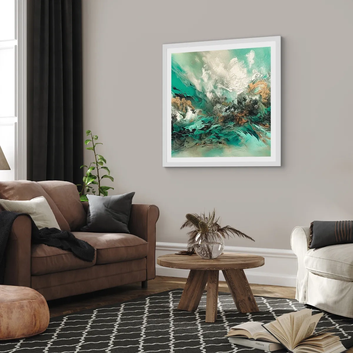 Plakat i hvid ramme - Smaragdsort byld - 30x30 cm