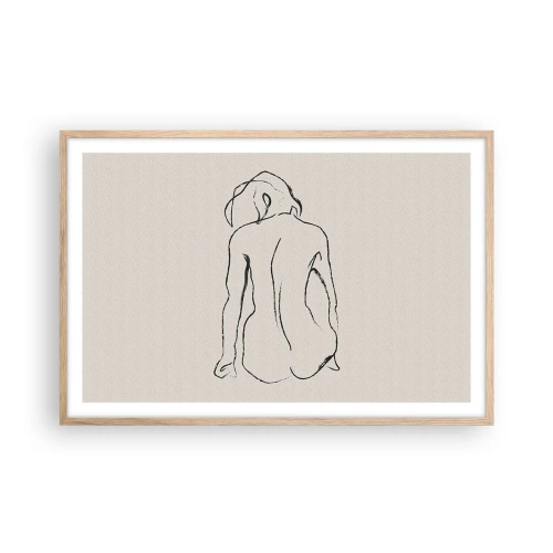 Plakat i ramme af lyst egetræ - Nøgen pige - 91x61 cm