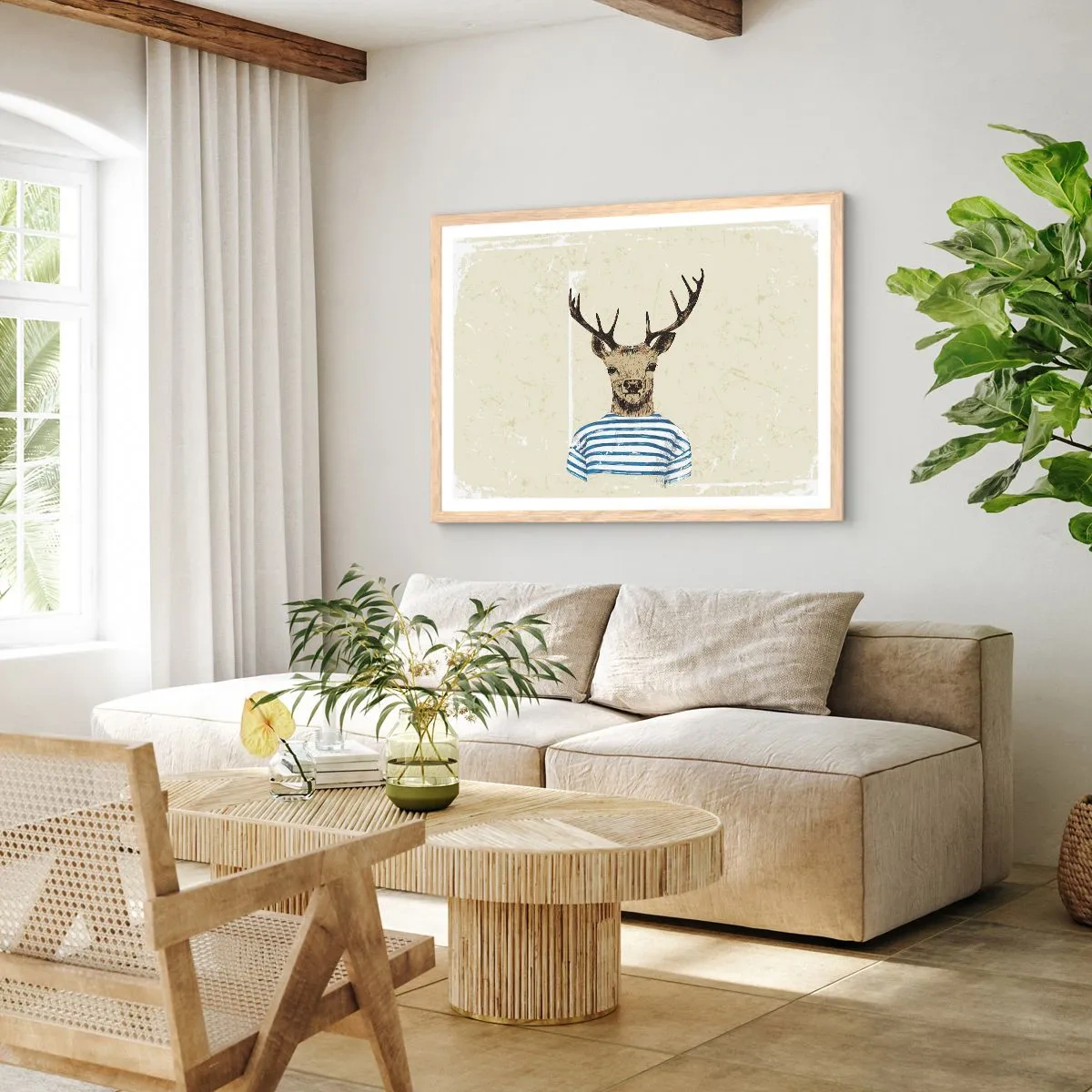 Plakat i ramme af lyst egetræ - Fordi jeg kan lide stribede skjorter! - 91x61 cm