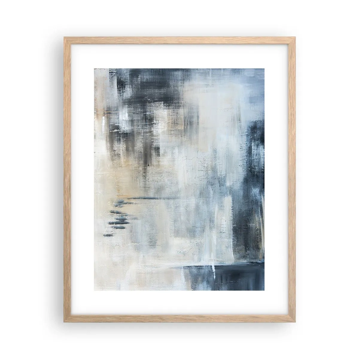 Plakat i ramme af lyst egetræ - Bag et slør af blåt - 40x50 cm