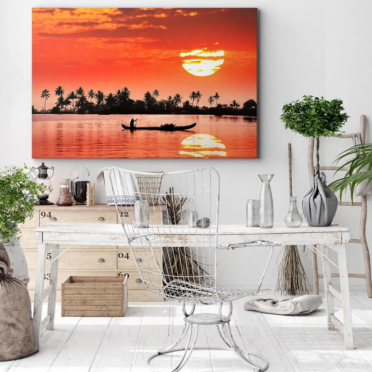 Lærredstryk - Billede på lærred - Tropernes ro ved solnedgang - 120x80 cm