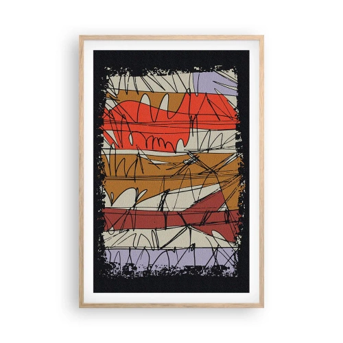 Plakat i ramme af lyst egetræ - Spontan komposition - 61x91 cm