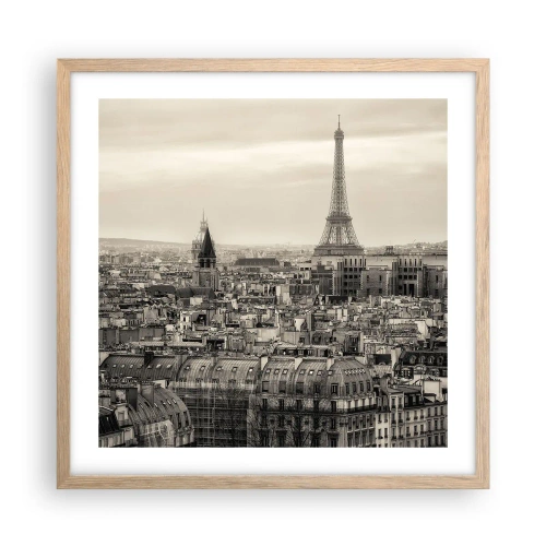 Plakat i ramme af lyst egetræ - Over Paris' hustage - 50x50 cm