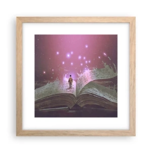 Plakat i ramme af lyst egetræ - En invitation til en anden verden - læs den! - 30x30 cm