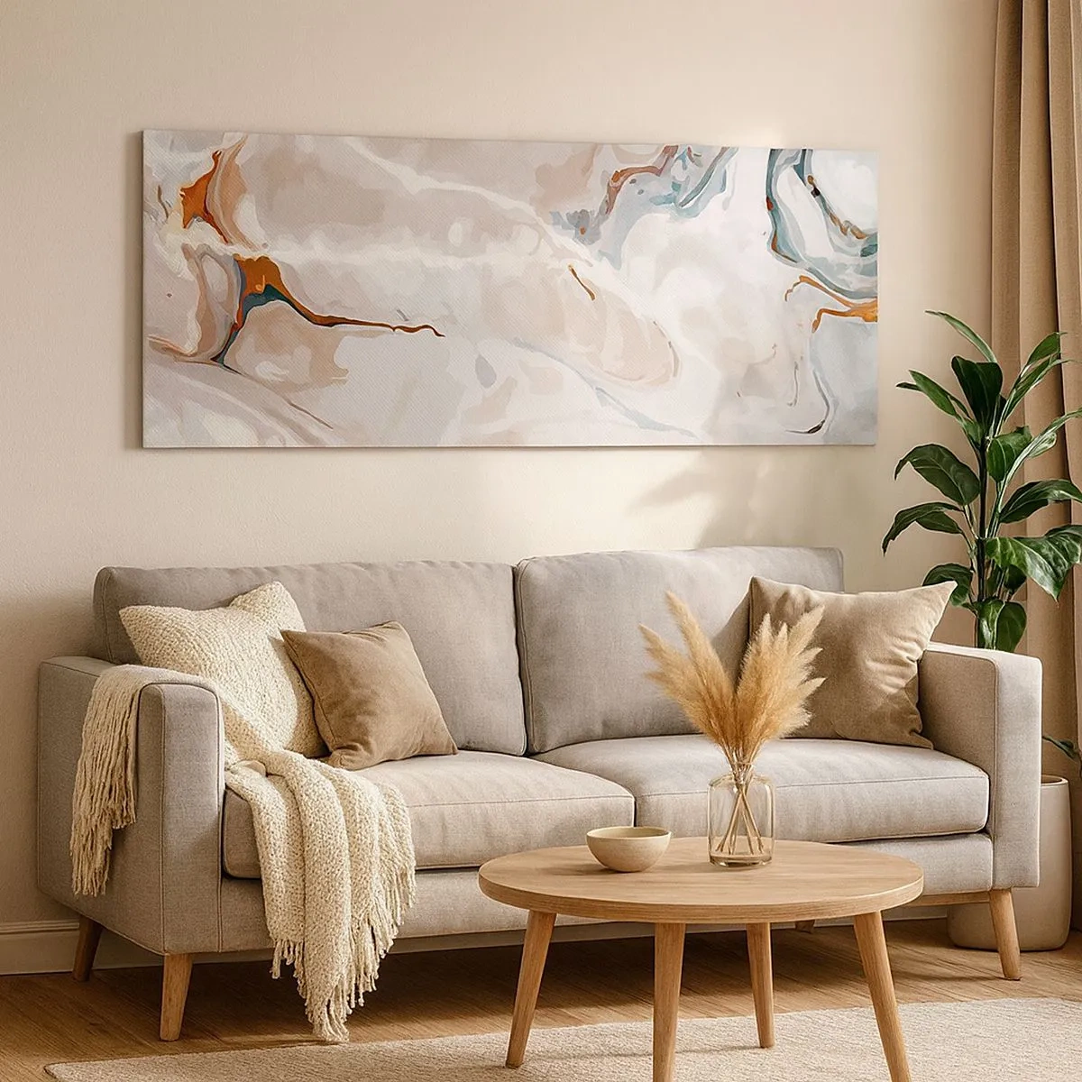 Lærredstryk - Billede på lærred - Blå slynger sig under det hvide - 100x40 cm