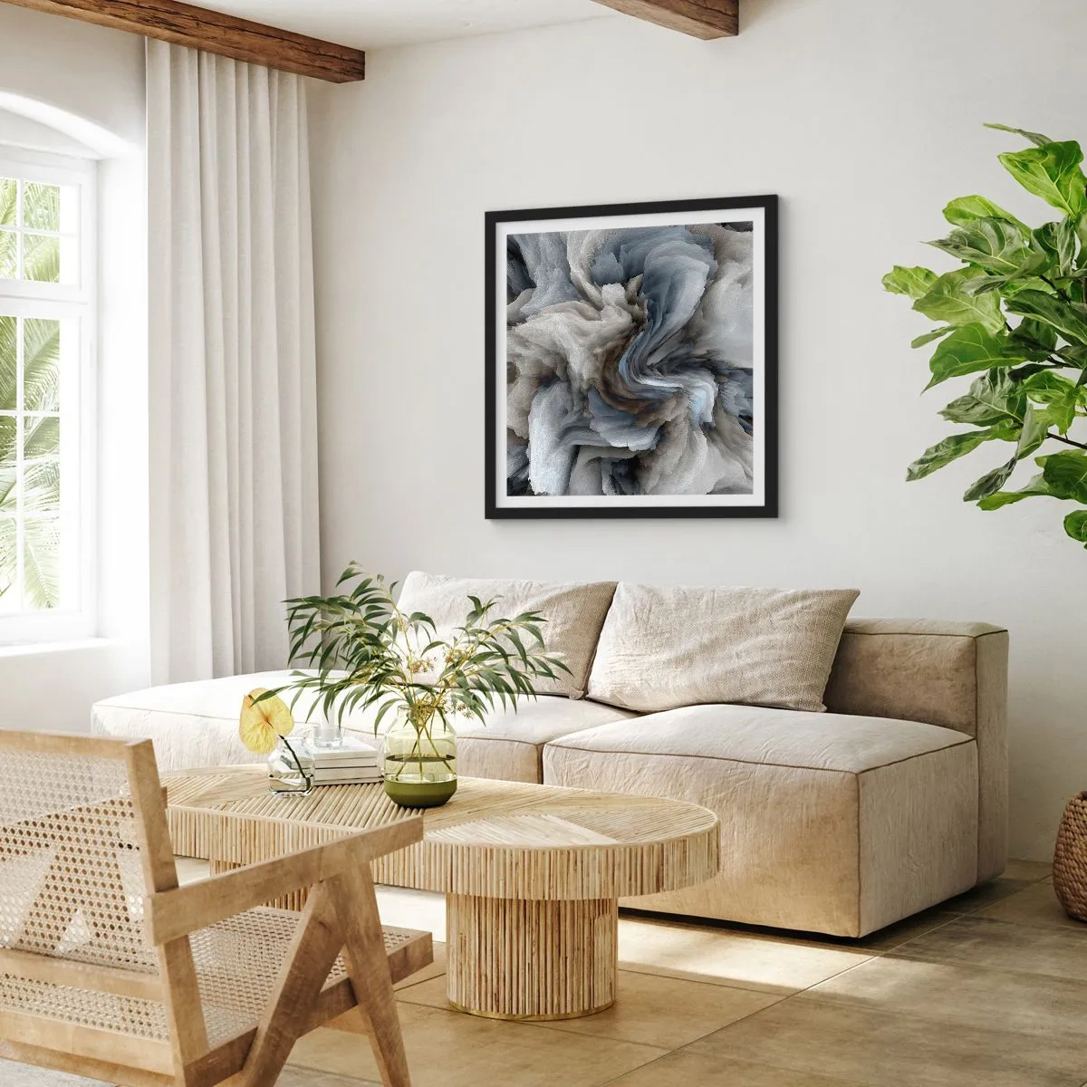 Plakat i sort ramme - Sten og blomst - 30x30 cm