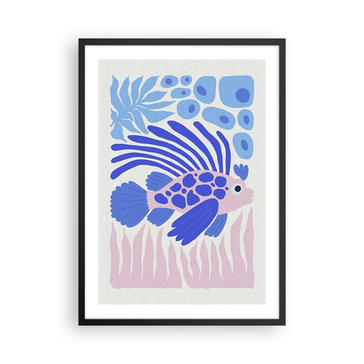 Plakat i sort ramme - Stiliseret eksotisk fisk i en undervandsindstilling - 50x70cm - I dit rette element - Moderne vægdekoration til stue og soveværelse ARTTOR