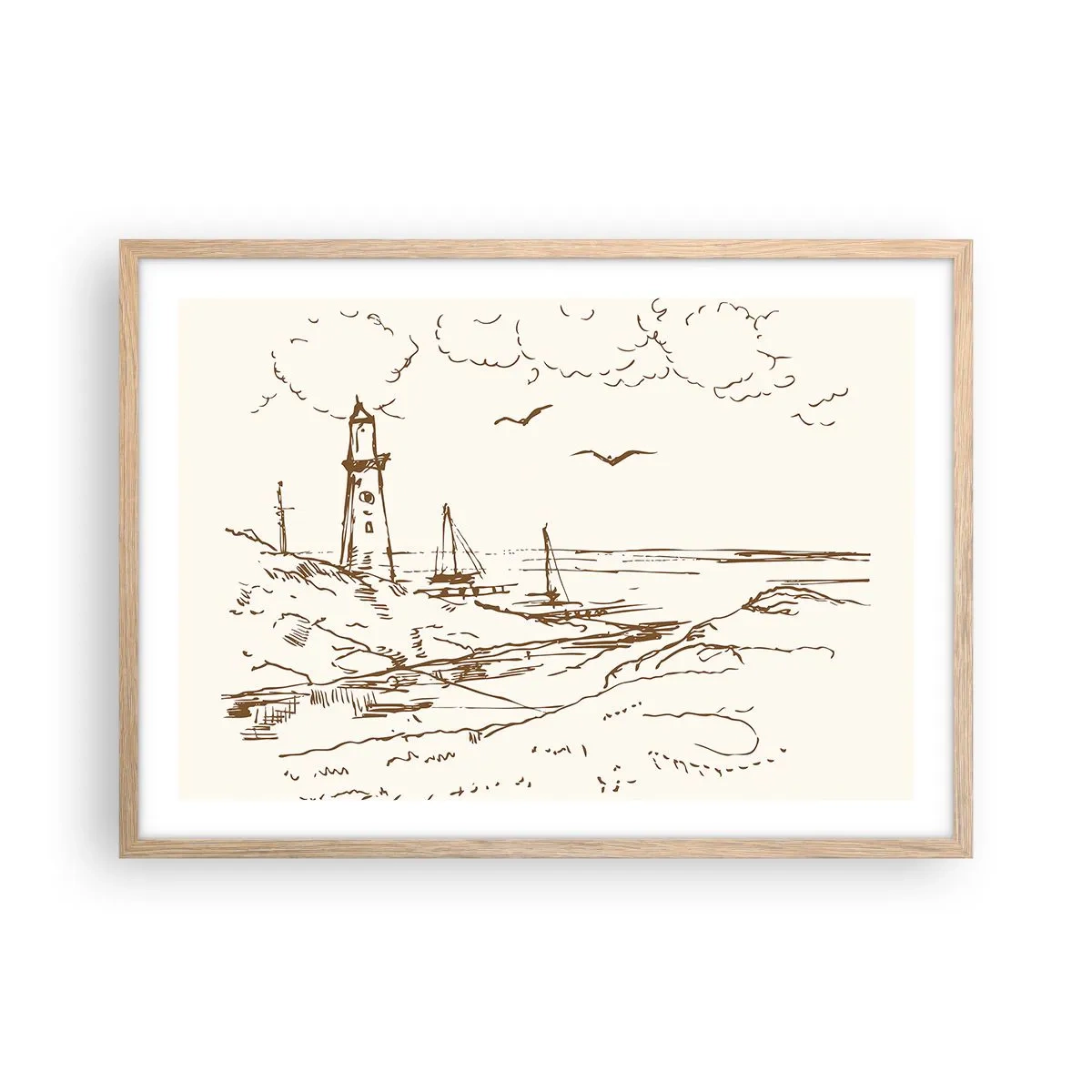 Plakat i ramme af lyst egetræ - Oversigt over sommerminder - 70x50 cm