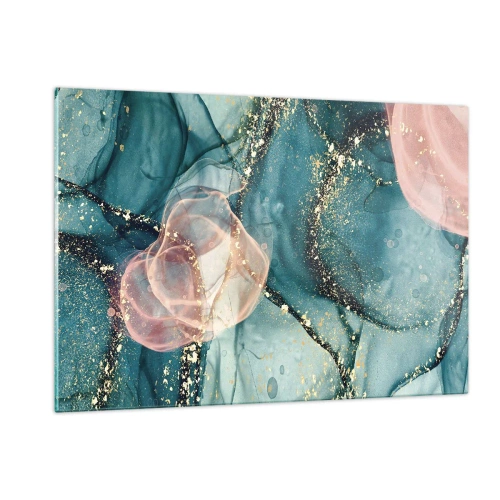 Billede på glas - Silkeblå, tyl lyserød - 120x80 cm