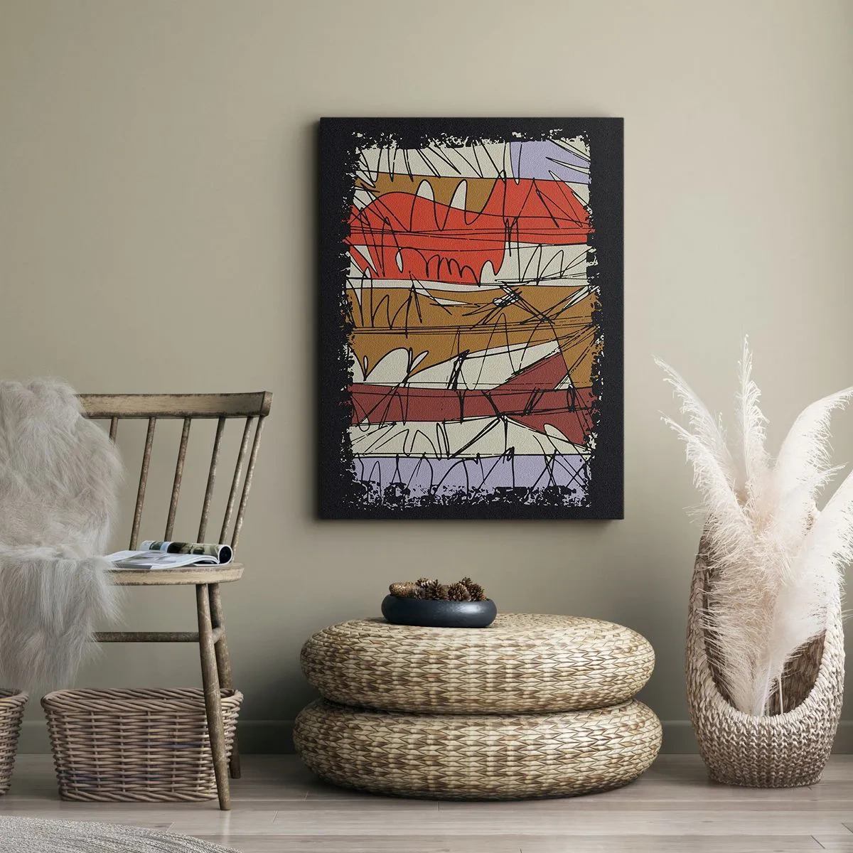 Lærredstryk - Billede på lærred - Spontan komposition - 70x100 cm