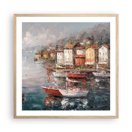 Plakat i ramme af lyst egetræ - Romantisk paradis - 60x60 cm