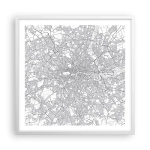 Plakat i hvid ramme - Kort over Londons labyrint - 60x60 cm