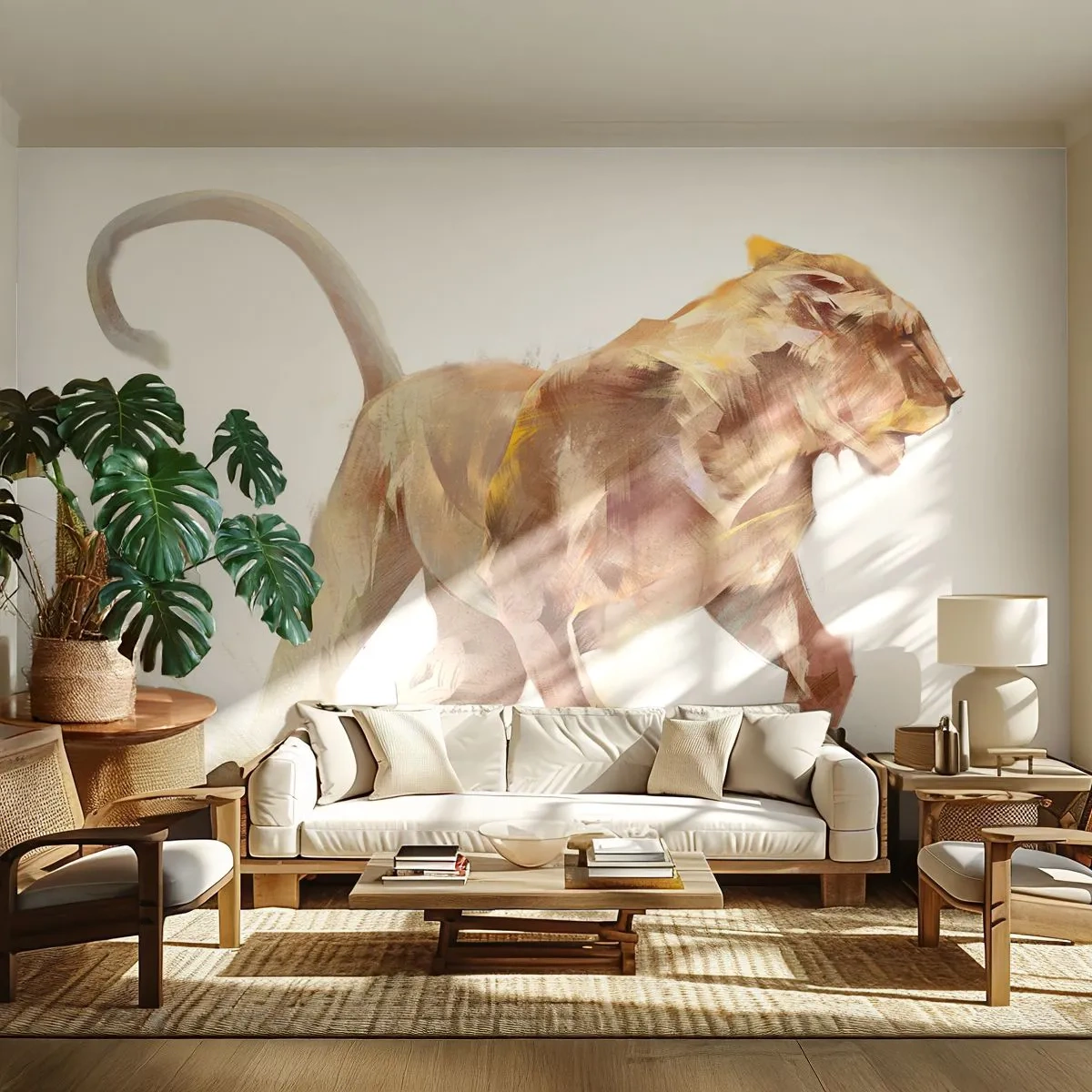Fototapet Premium Canvas - Vild ynde - Dyr, Løve, Abstraktion - 200x140 cm