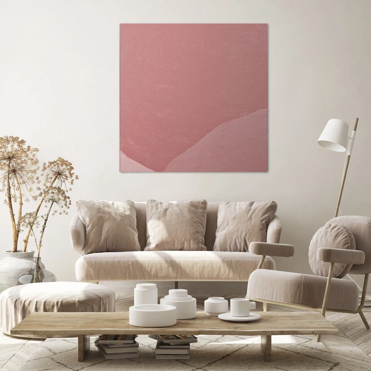 Lærredstryk - Billede på lærred - Organisk komposition i pink - 30x30 cm