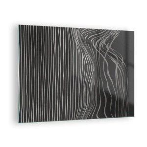 Billede på glas - Fine linjer i et abstrakt arrangement på en mørk baggrund - 70x50cm - Rytme og accent - Moderne vægdekoration til stue og soveværelse ARTTOR