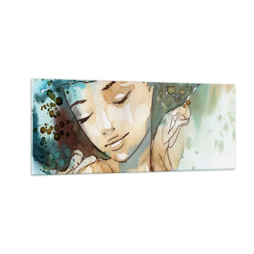 Billede på glas - Lady in blue - 100x40 cm