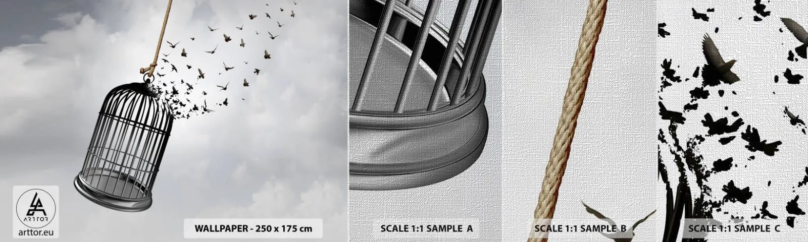Prøve Fototapet Premium Canvas - Tro...håb...frihed! - Abstraktion, Fugle, Stykke - 100x30 cm