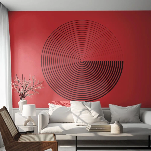 Fototapet Standard Eco - En sort spiral på en rød baggrund i form af en cirkel - 100x70cm - Cirkulær bevægelse - Moderne vægdekoration til stue og soveværelse ARTTOR