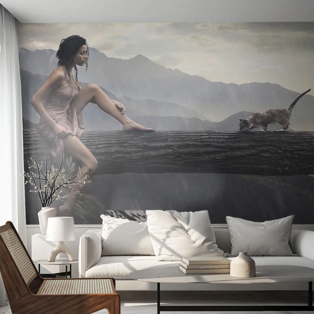 Fototapet Premium Canvas - Skønhedens toppe - Kvinde, Model, Landskab - 250x175 cm