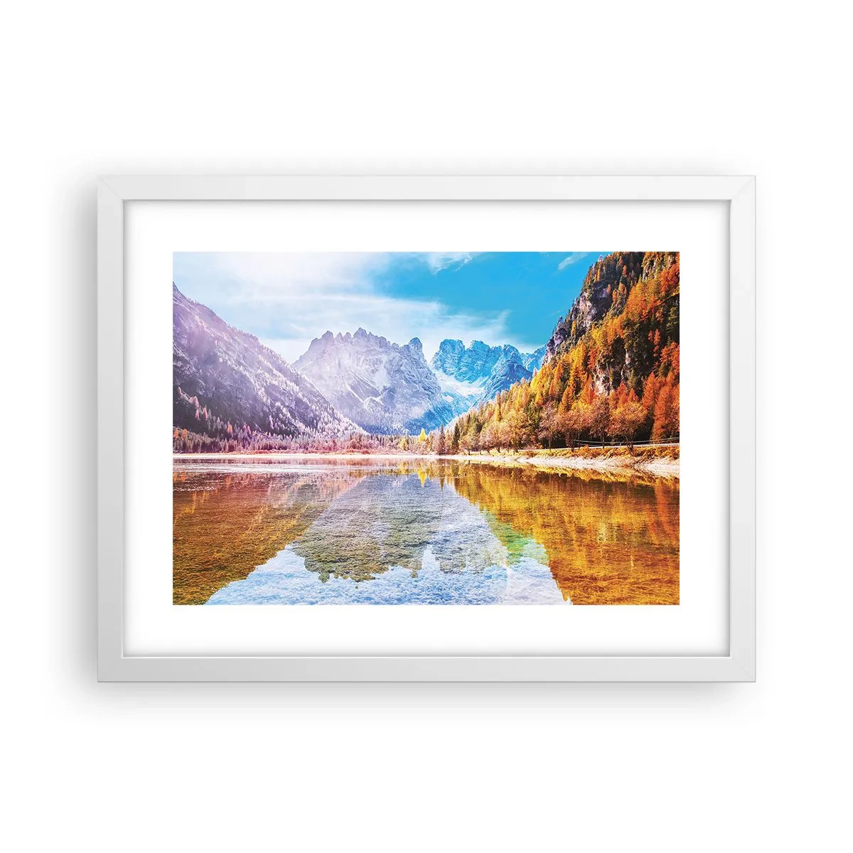 Plakat i hvid ramme - Og det er allerede efterår i bjergene - 40x30 cm