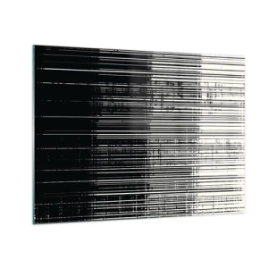 Billede på glas - Sort-hvid abstraktion med vandrette linjer, der skaber en gradient - 70x50cm - Bølger og vibrationer - Moderne vægdekoration til stue og soveværelse ARTTOR