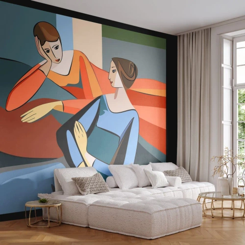 Fototapet Premium Sand - Et øjeblik af fortrolighed - Kubisme, Portræt, Kvinder - 200x140 cm