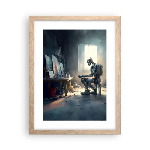 Plakat i ramme af lyst egetræ - Den skabende handling - 30x40 cm