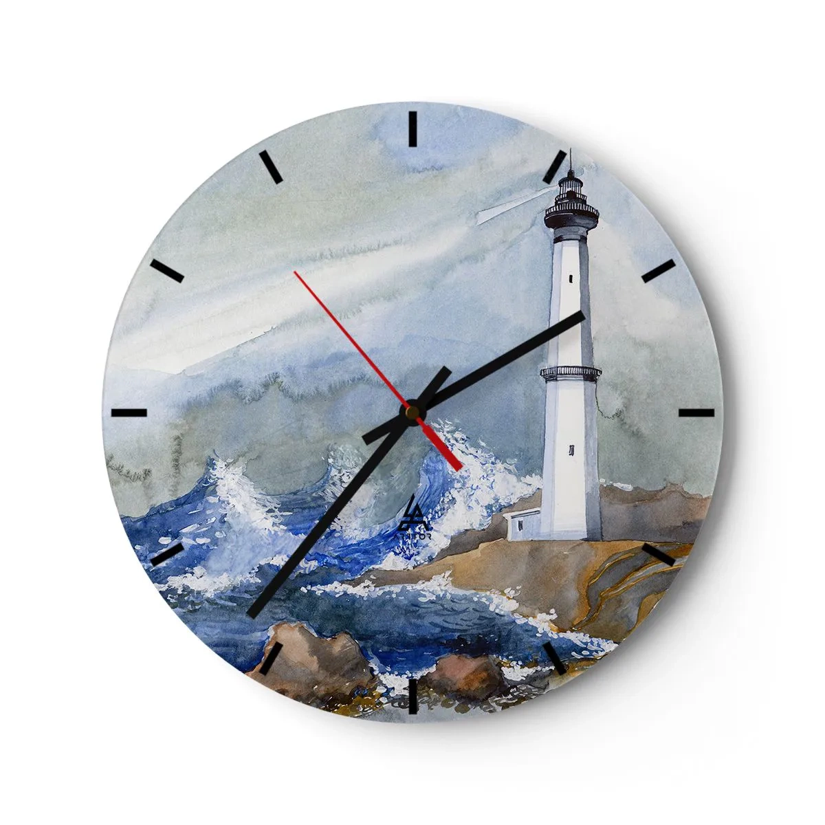 Vægur, Uret - Et fyrtårn over et stormfuldt hav - 30x30cm - Mod mørket og stormen - Moderne vægdekoration til stue, køkken og soveværelse ARTTOR