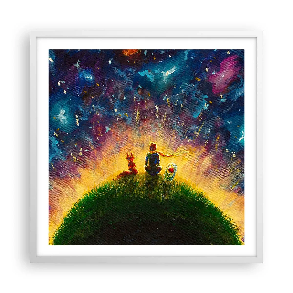 Plakat i hvid ramme - Kærlighed og venskab - hele verden - 60x60 cm