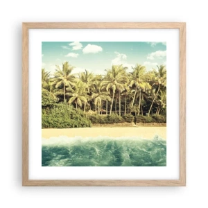 Plakat i ramme af lyst egetræ - Hvad med her? - 40x40 cm