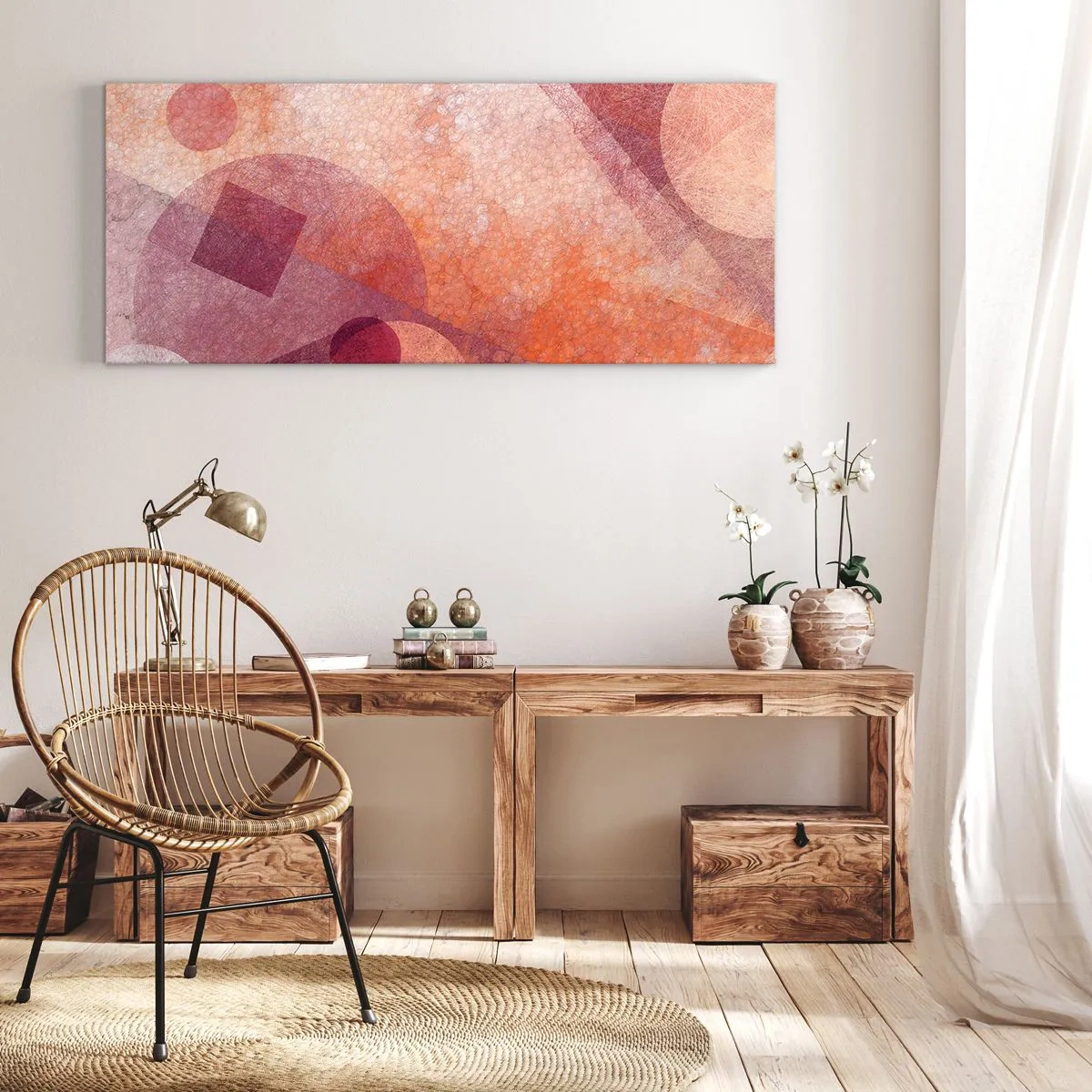 Lærredstryk - Billede på lærred - Geometriske transformationer i pink - 100x40 cm